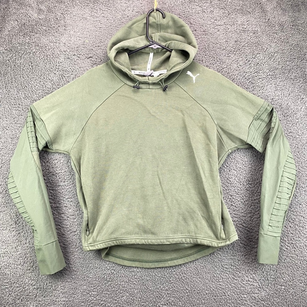 Puma Keeps‎ You Dry Hoodie Womens M Olive Green Long Sleeve Ribbed Athletic
